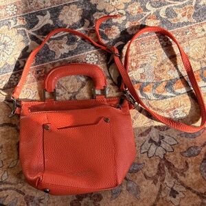 Compact Orange Leather Crossbody Bag with Top Handle
